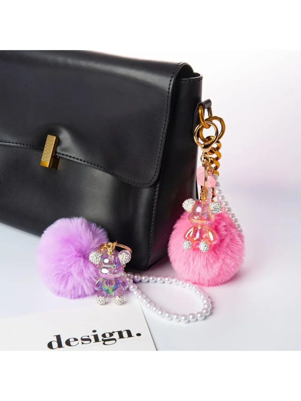 Kawaii Cute Bear Keychain - Bling Gummy Teddy Pom Pom Wristlet for Women
